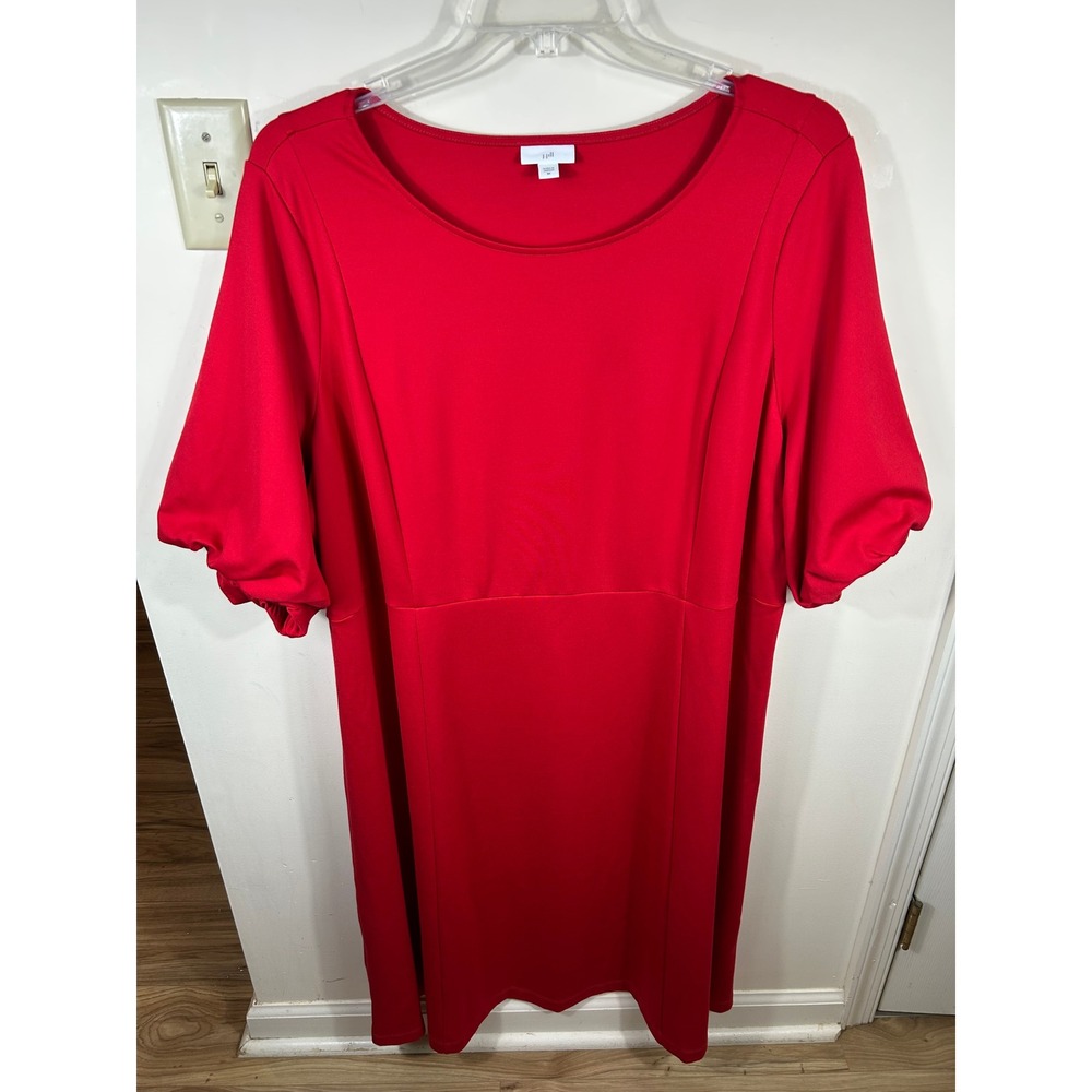 J.Jill A-Line Dress Women 3X Red Puff Sleeve Ponte Scoop Neck Elegant Festive